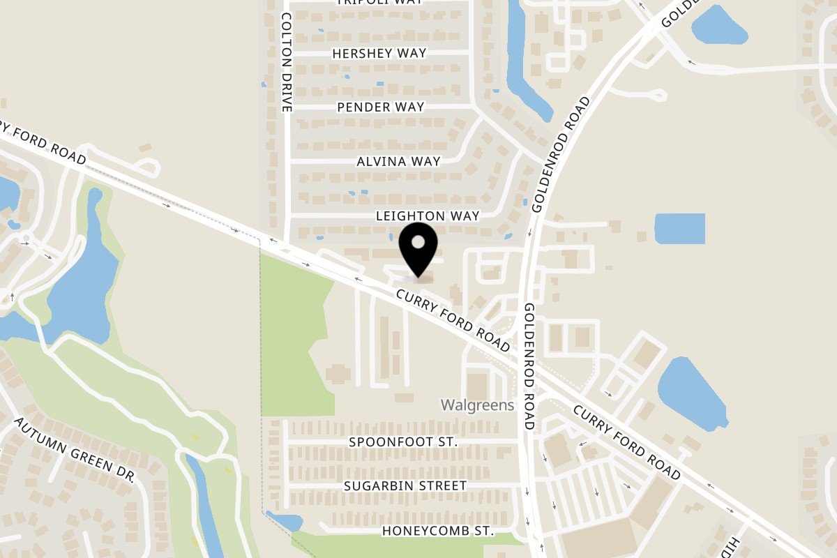 Map showing the location of Mario's Pizza on 7213 Curry Ford Rd in Orlando
